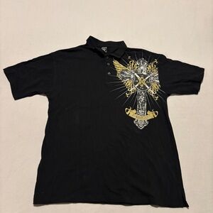 Avirex Black Polo with Gold and White Graphic